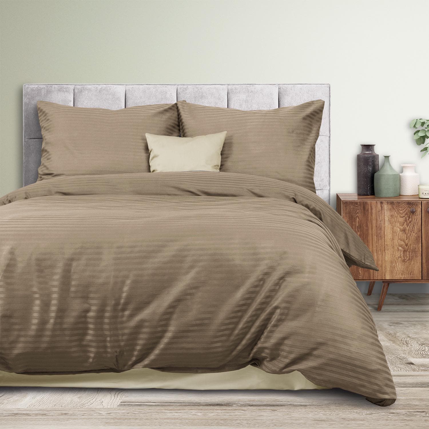 Pościel satyna bawełniana CIZGILI LIGHT BROWN/160x200 EXCLUSIVE 