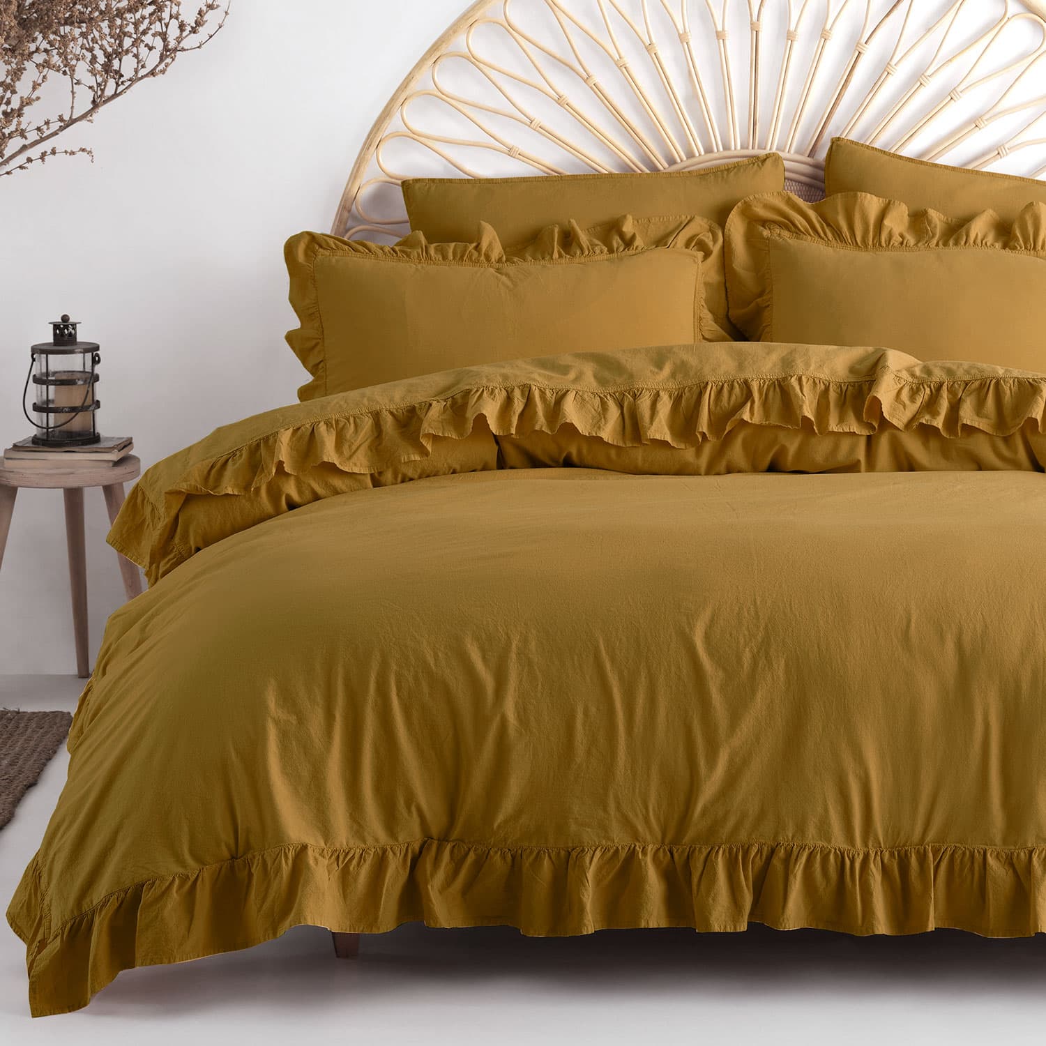 Pościel bawełniana ECRU OLIVE/160x200(P) STONEWASHED 
