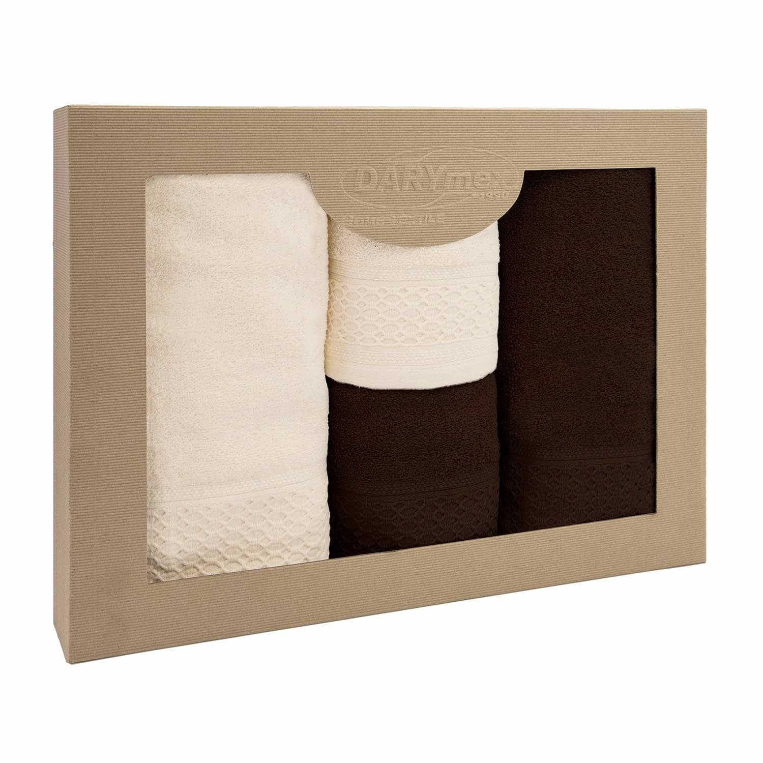 Ręcznik D Bawełna 100% Solano Ecru + Ciemny Brąz (P) 2x50x90+2x70x140 kpl. 