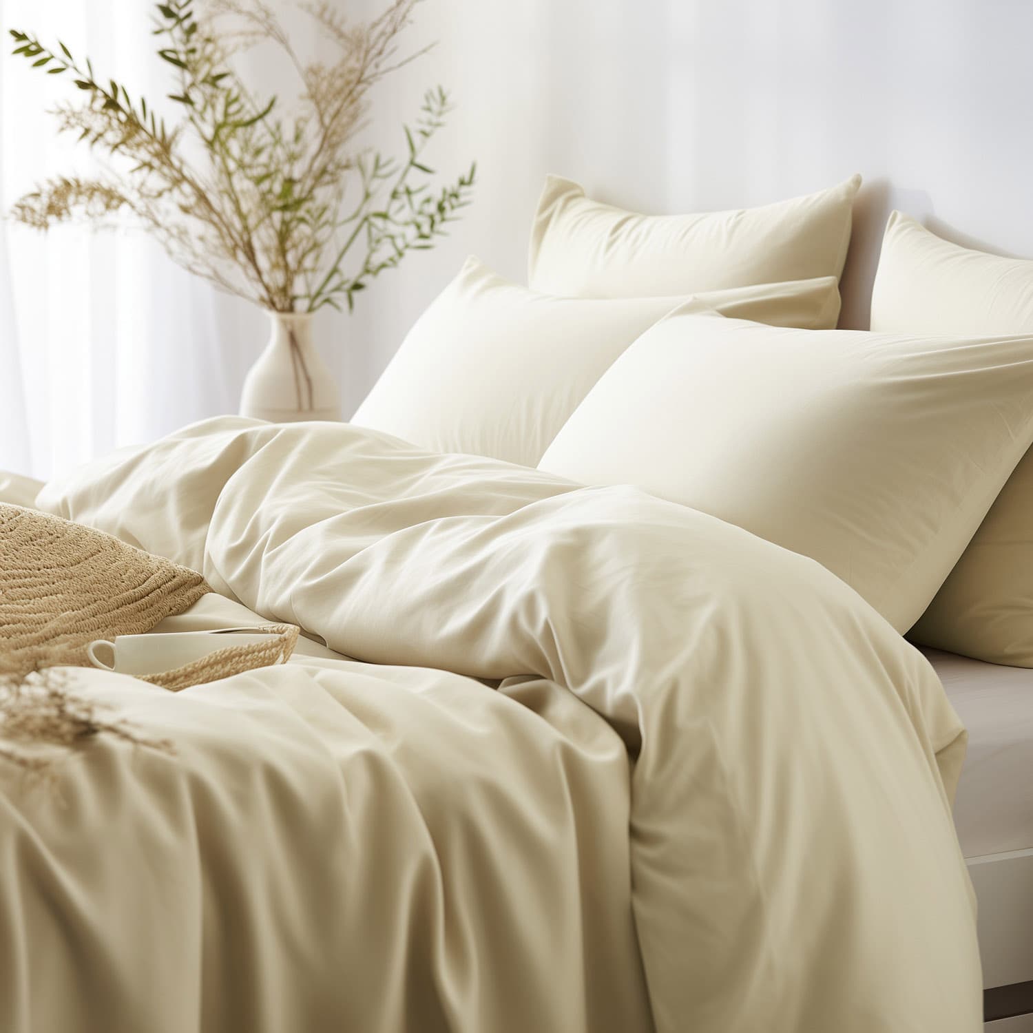 Pościel satyna bawełniana KREM 155/140x200+1posz.70x80 