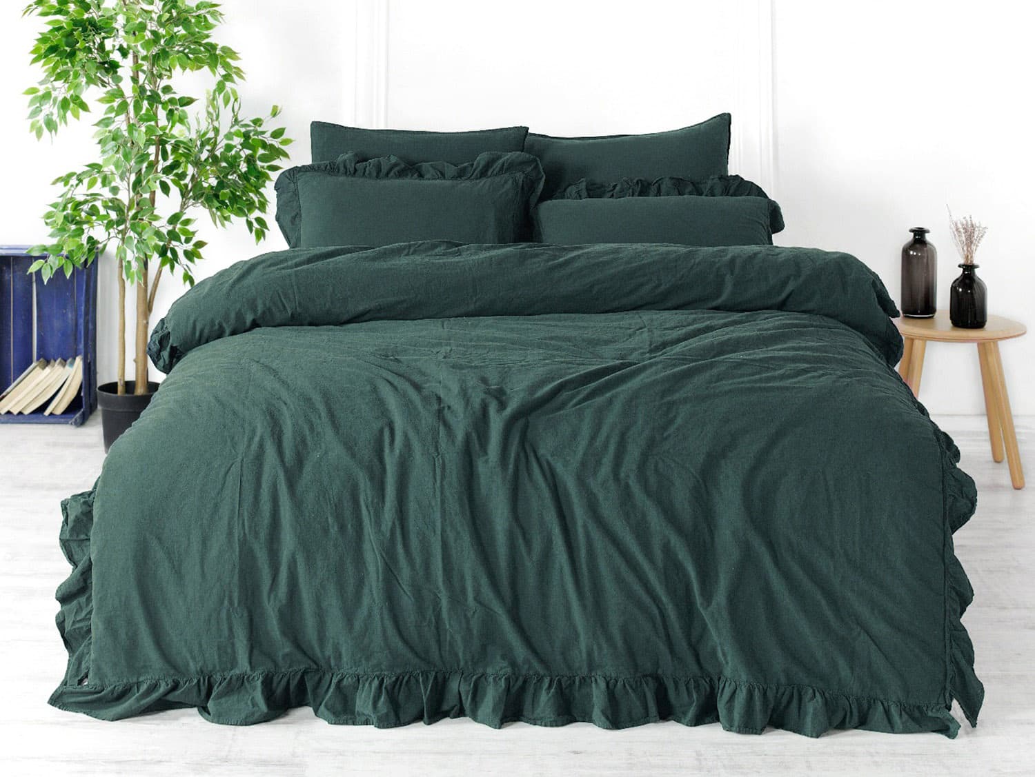 Pościel bawełniana DARK GREEN/160x200(P) STONEWASHED 