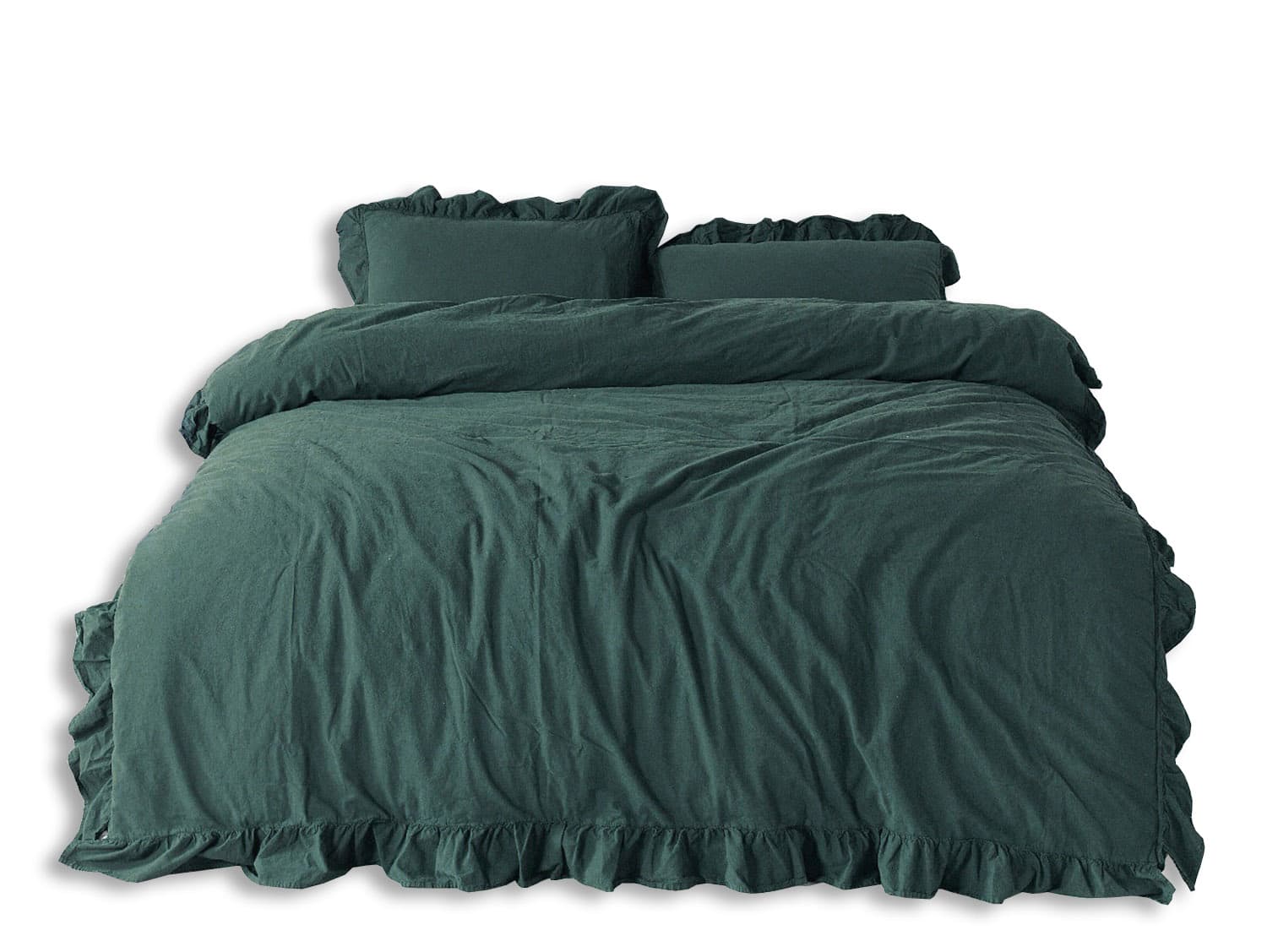 Pościel bawełniana DARK GREEN/160x200(P) STONEWASHED 