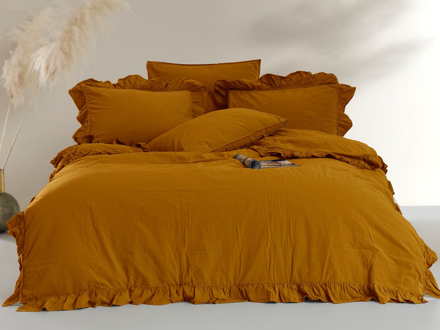 Pościel bawełniana MUSTARD/160x200(P) STONEWASHED 