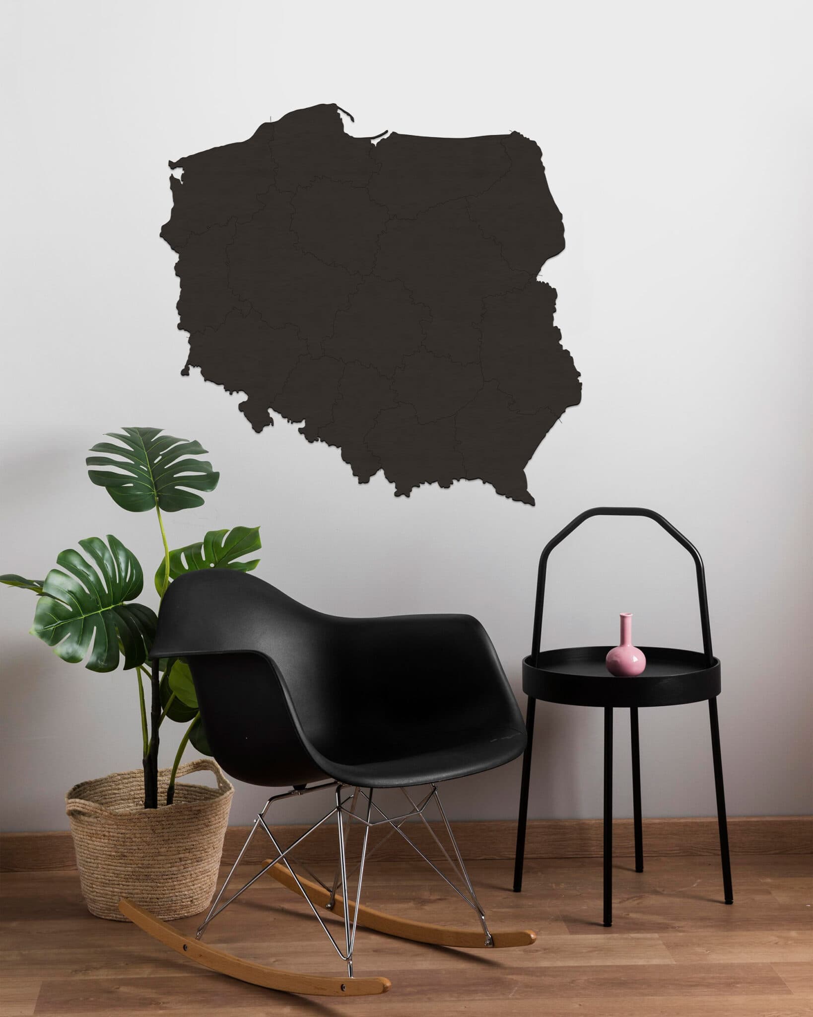 Drewniana Mapa Polski Sikorka® na ścianę - Dąb - 100x100cm - Granice