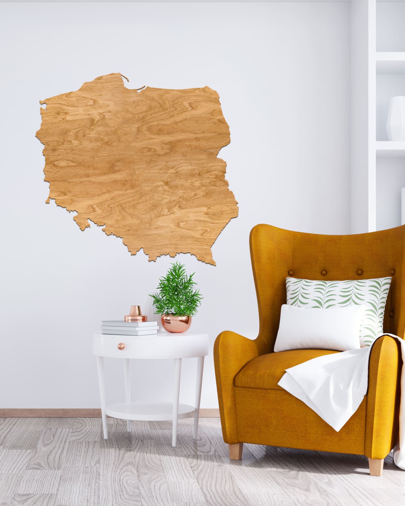 Drewniana Mapa Polski Sikorka® na ścianę - Dąb - 100x100cm - Granice