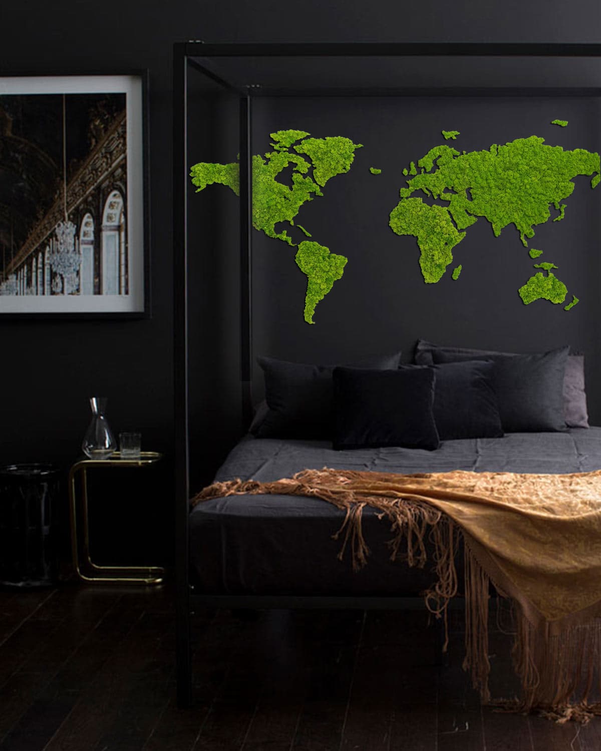 Mapa świata z Mchu Chrobotka Sikorka® Zielona mapa, obraz z mchu - 180x90cm