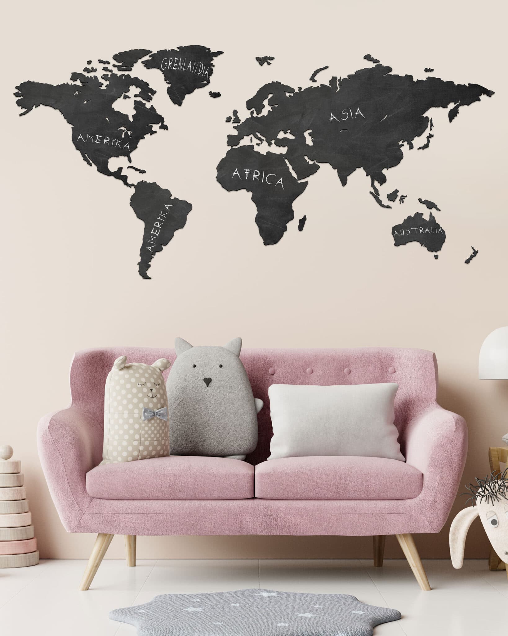 Drewniana Mapa Świata Tablica Kredowa Sikorka® - 150x70cm