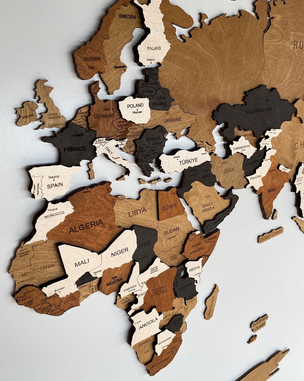 Drewniana Mapa Świata 3D do domu i biura | MOCHA Sikorka® - 120x60cm