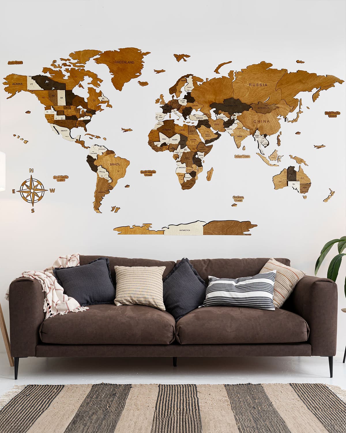 Drewniana Mapa Świata 3D do domu i biura | MOCHA Sikorka® - 120x60cm