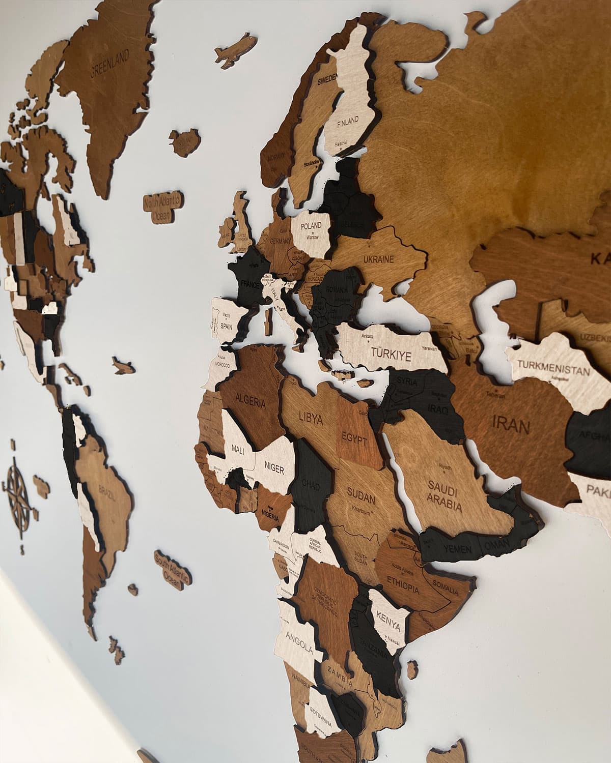 Drewniana Mapa Świata 3D do domu i biura | MOCHA Sikorka® - 120x60cm