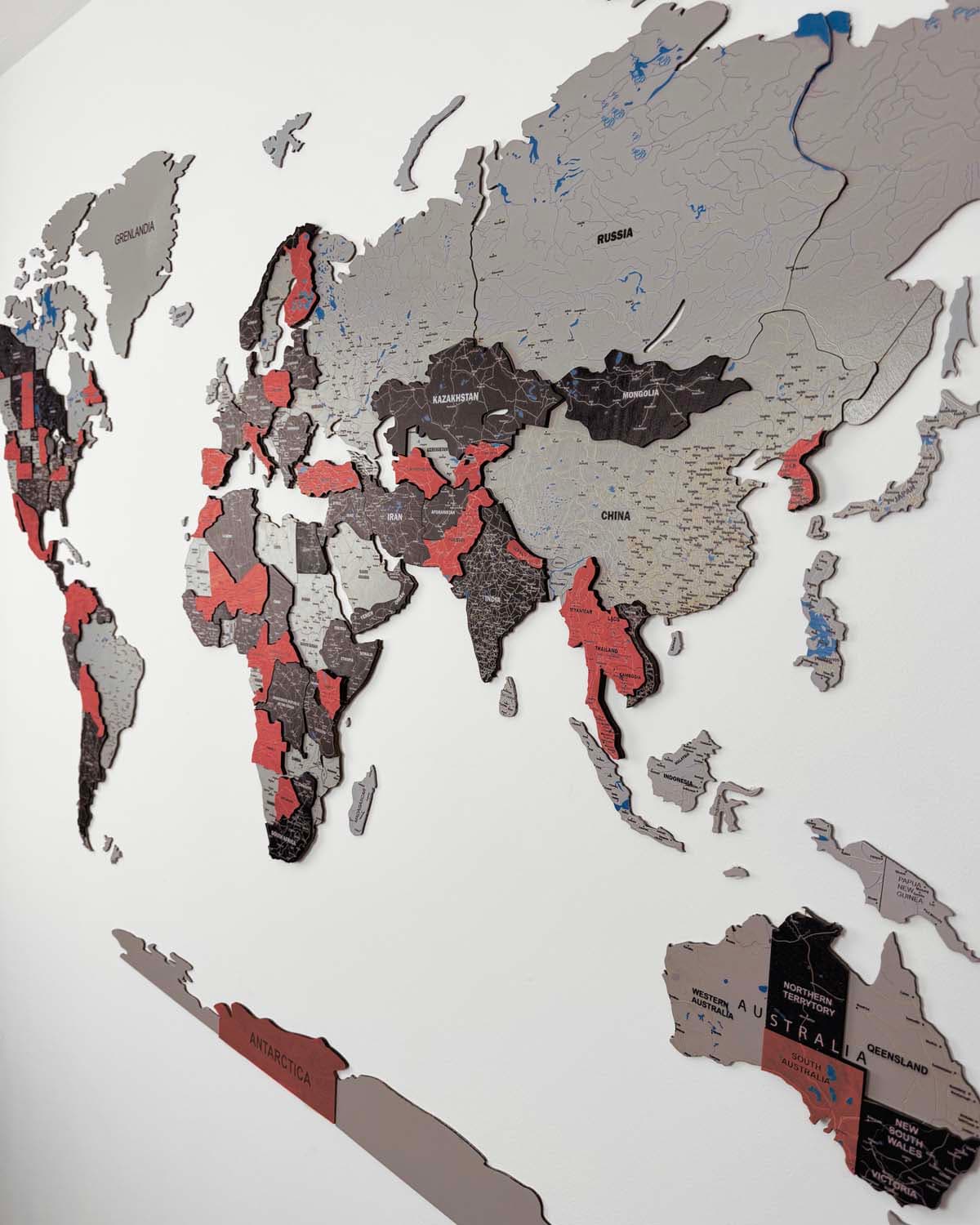 Mapa świata 3d Premium z drewna | RUBY Sikorka® - 200x100cm