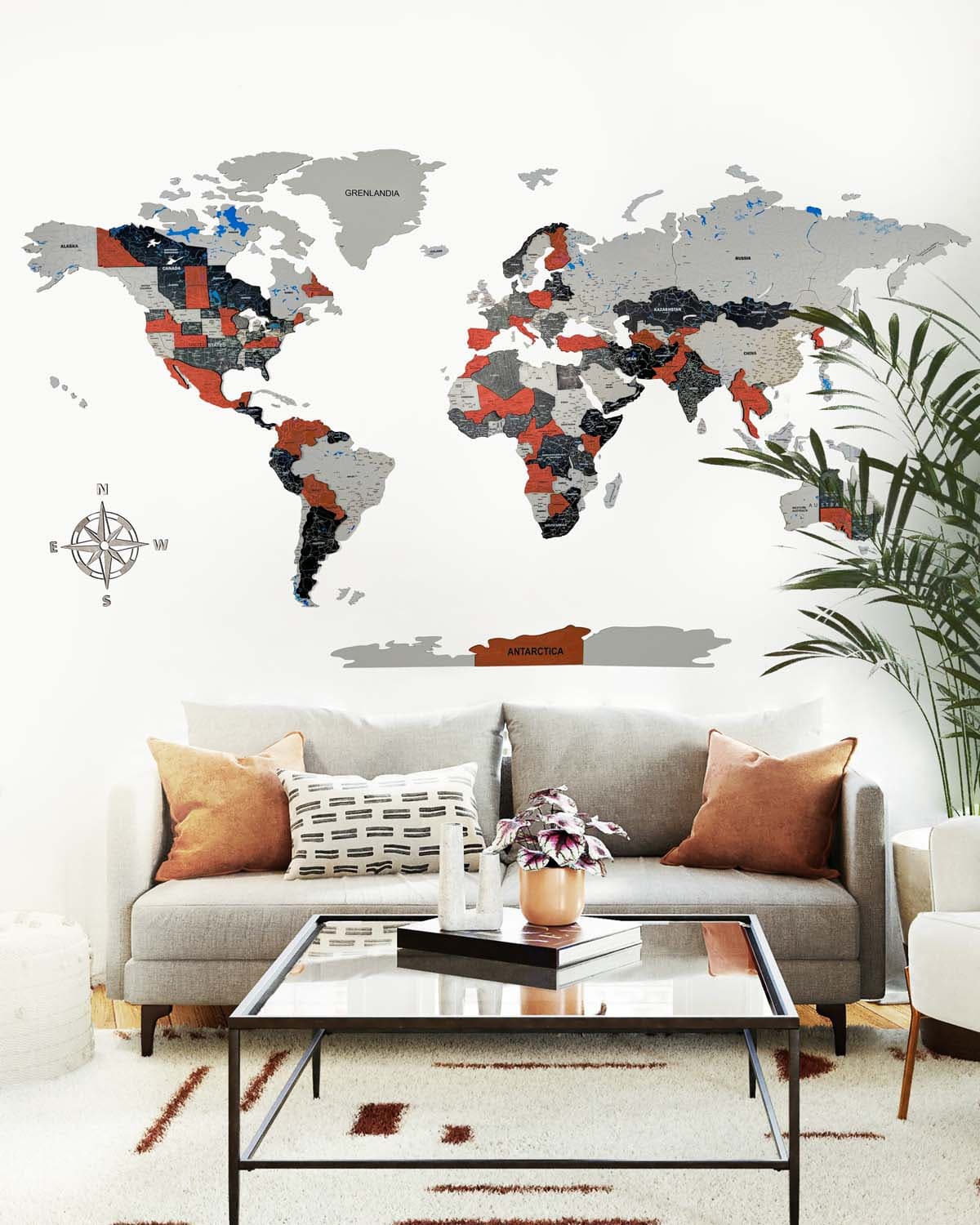 Mapa świata 3d Premium z drewna | RUBY Sikorka® - 200x100cm