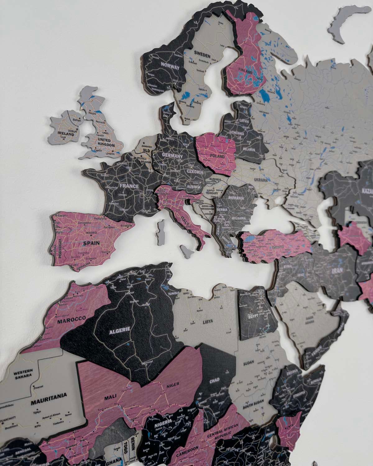 Mapa świata 3d Premium z drewna | ROSE Sikorka® - 200x100cm
