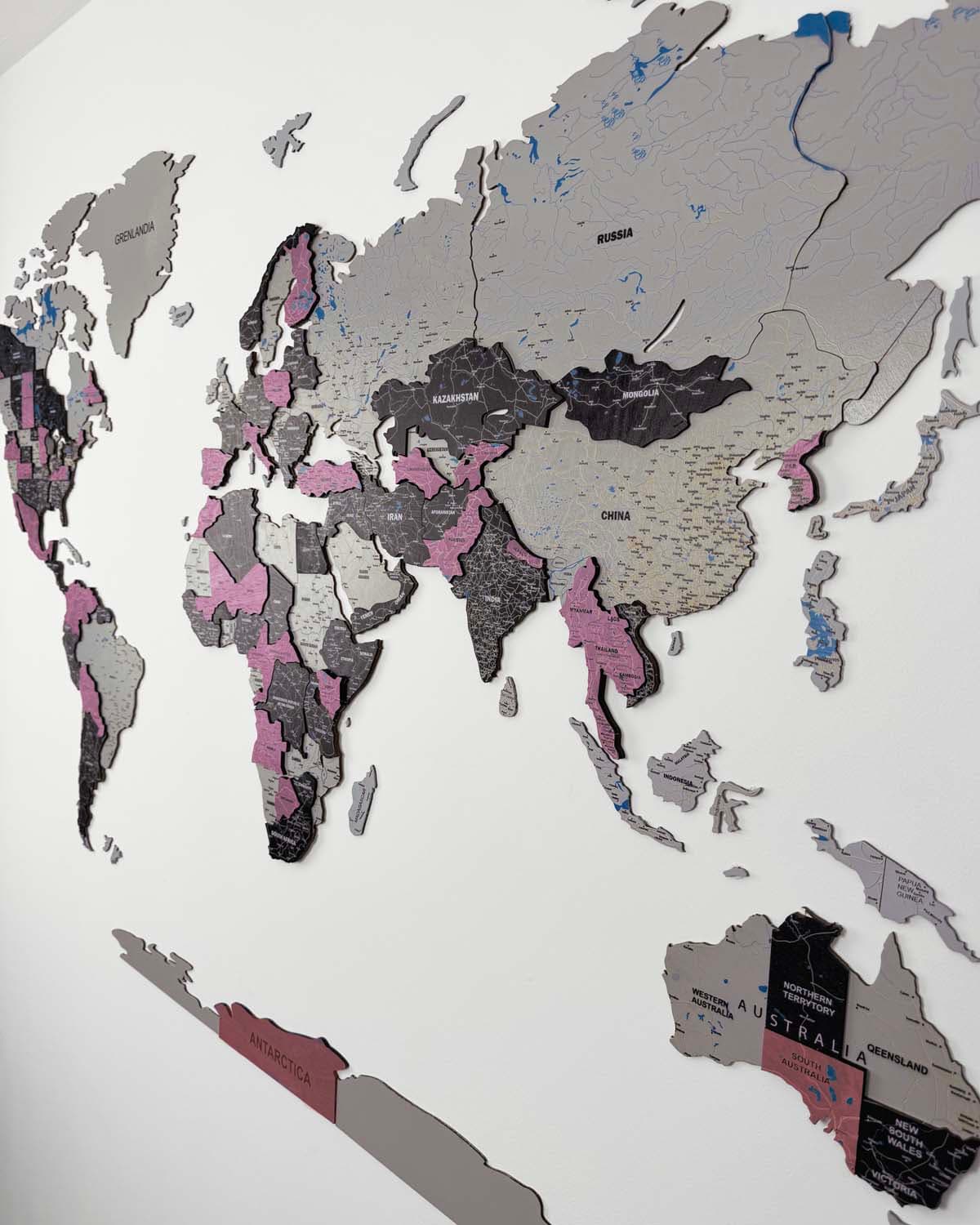 Mapa świata 3d Premium z drewna | ROSE Sikorka® - 200x100cm