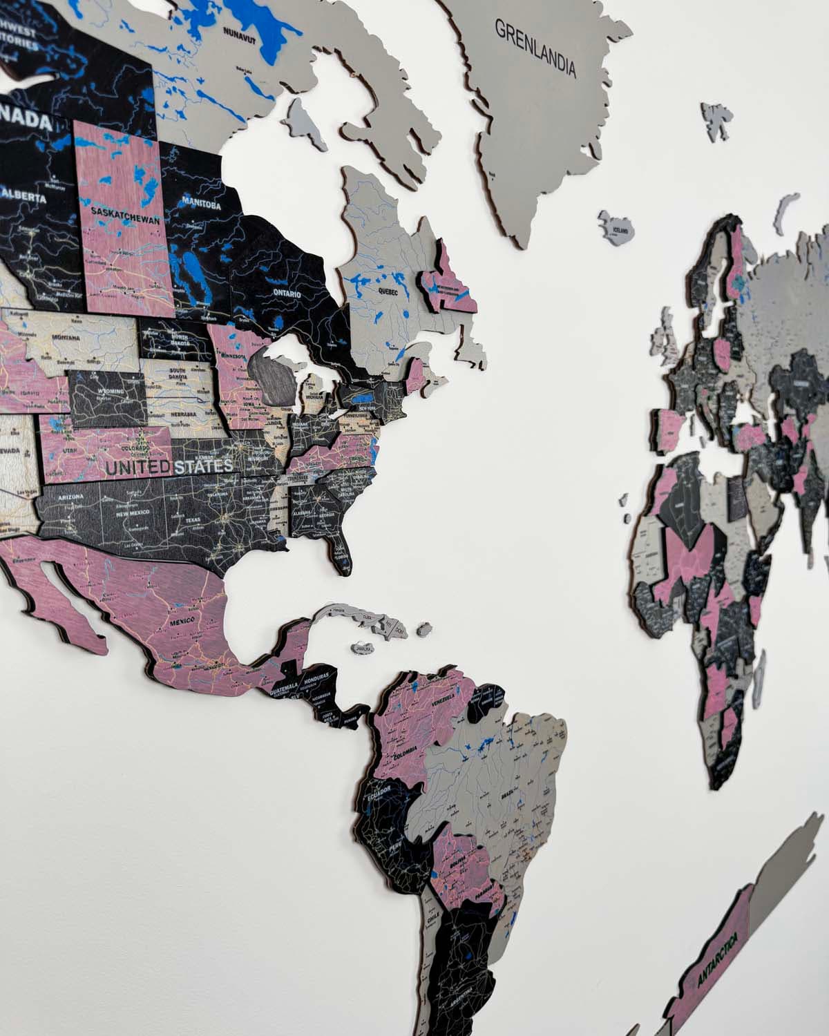 Mapa świata 3d Premium z drewna | ROSE Sikorka® - 200x100cm