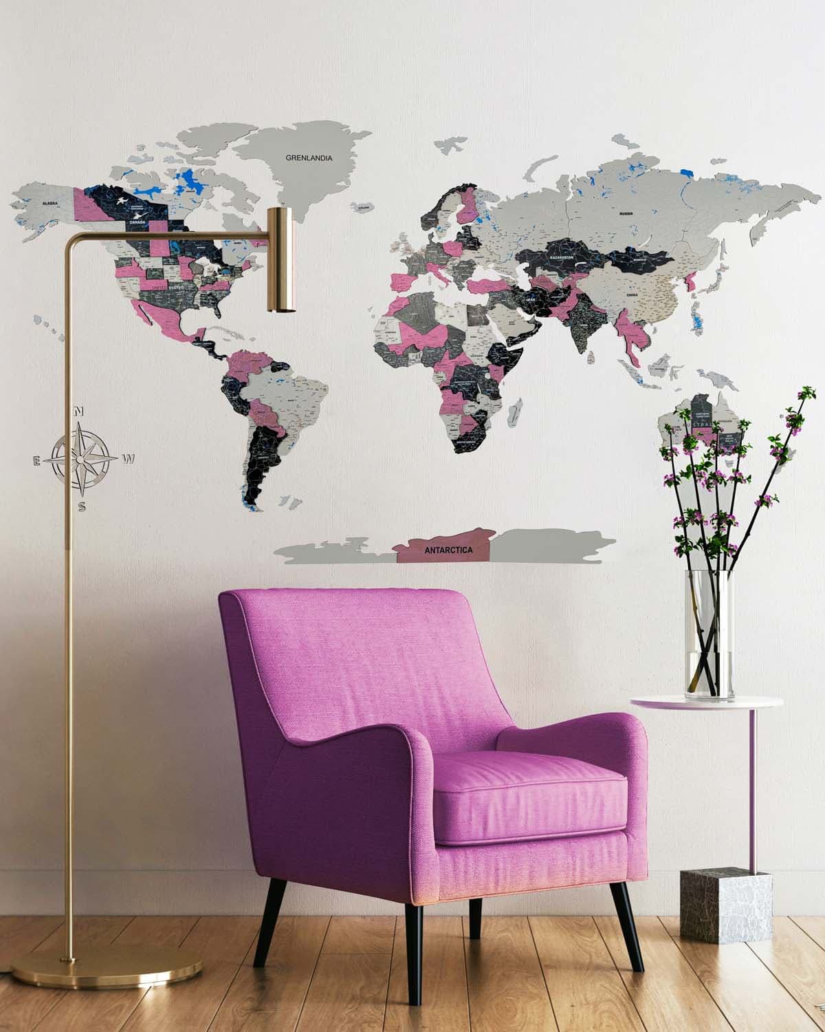 Mapa świata 3d Premium z drewna | ROSE Sikorka® - 200x100cm